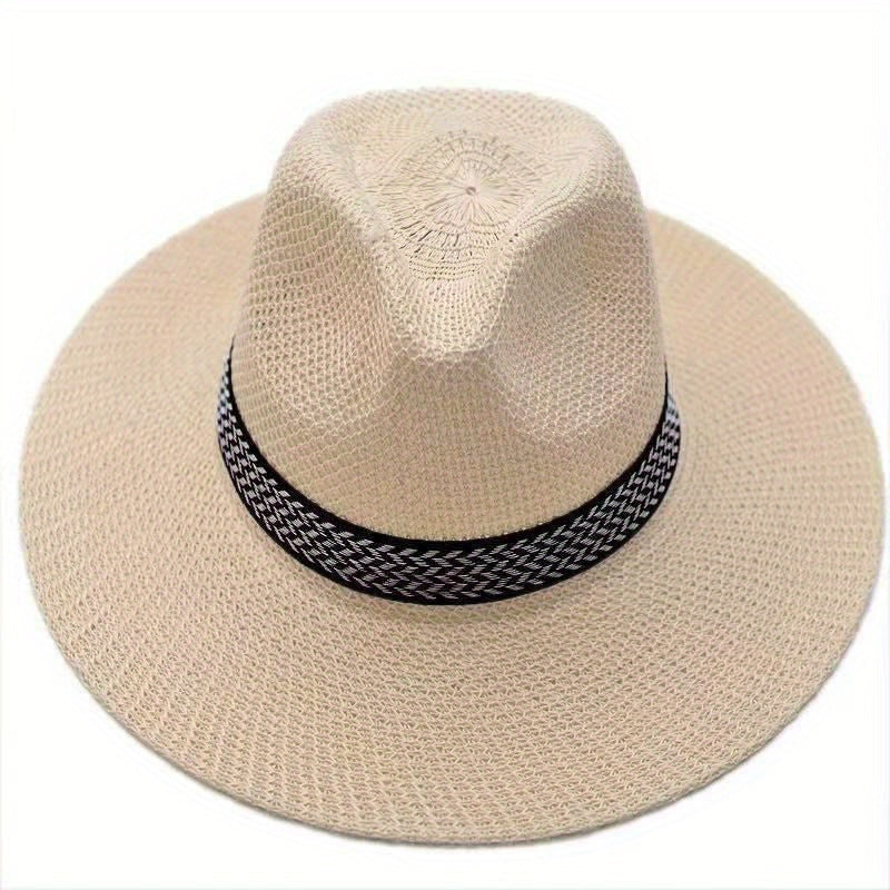 Wide Brim Straw Hat Summer Fedora Sun Hat for Men and Women
