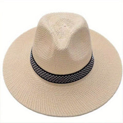 Wide Brim Straw Hat Summer Fedora Sun Hat for Men and Women