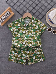 Boys Flower And Leaf Print Casual Outfit Hawaiian Style