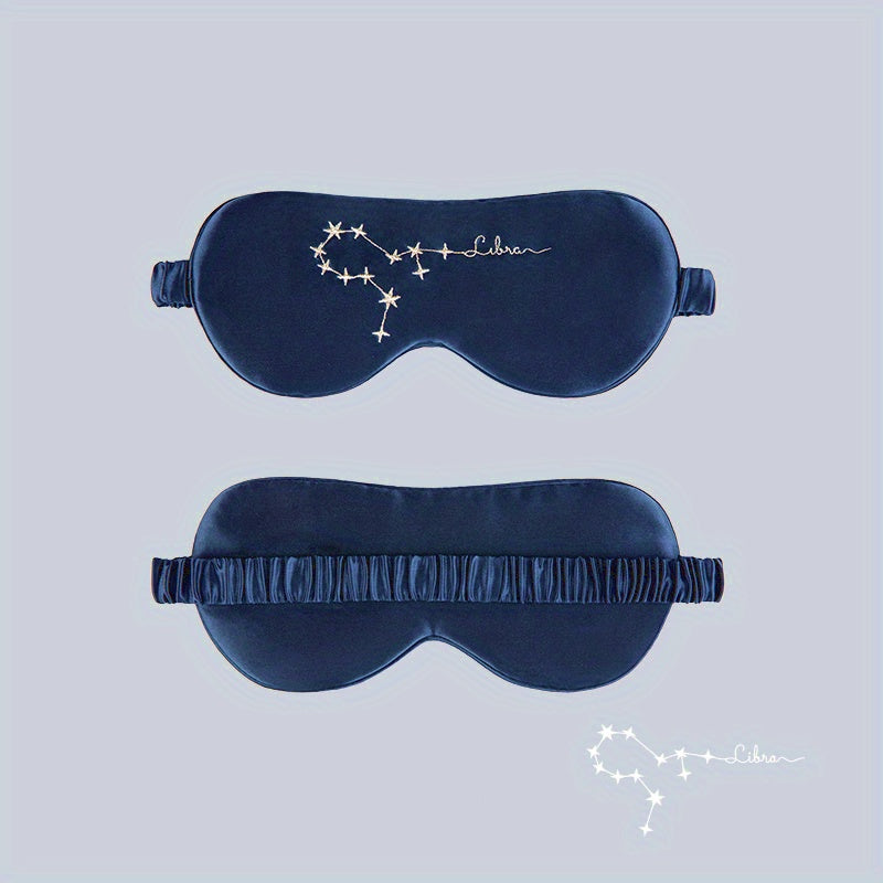 Navy Zodiac Constellation Silk Eye Mask Embroidered Dual Side
