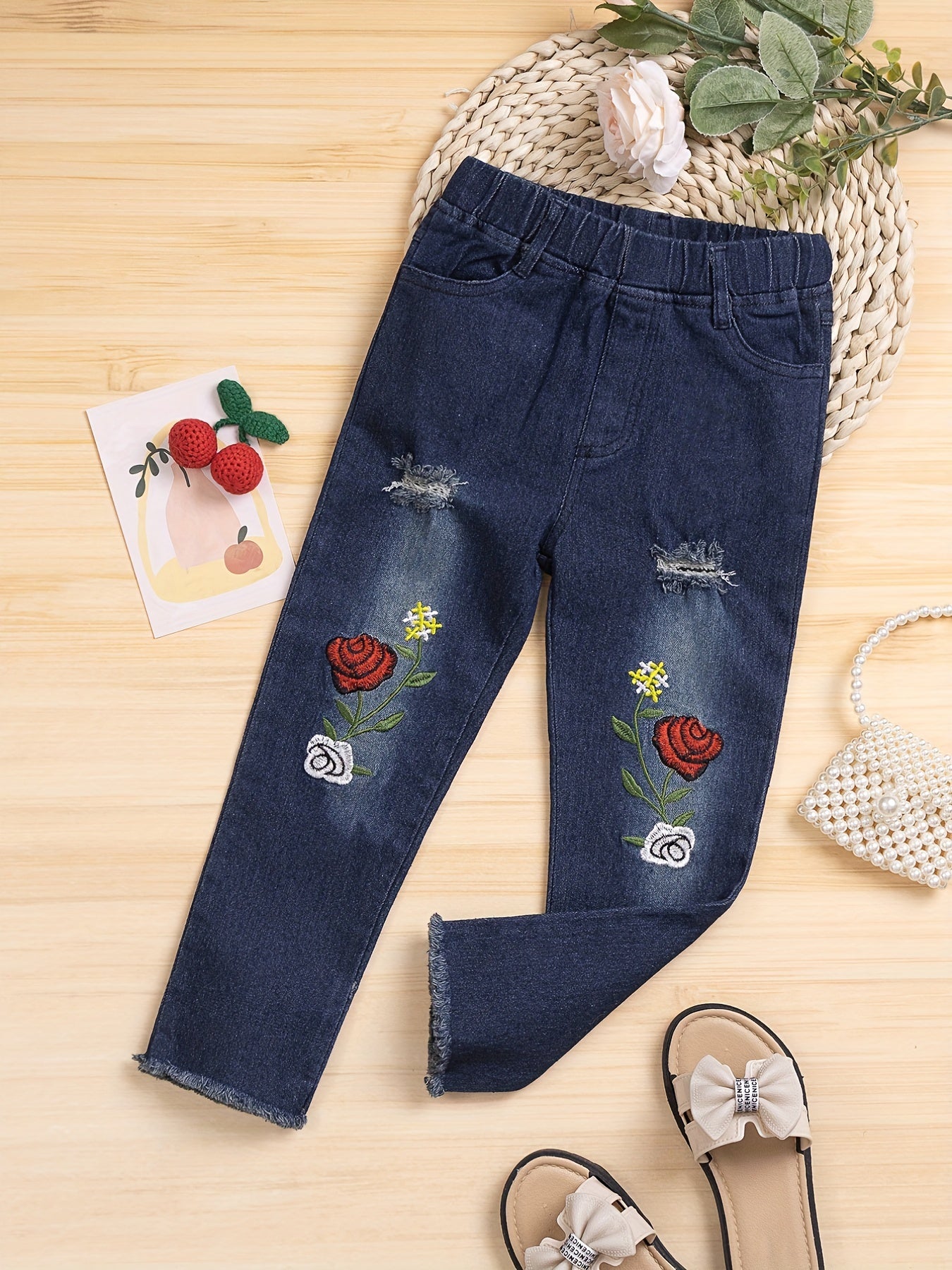 Floral Embroidered Jeans for Baby Girls