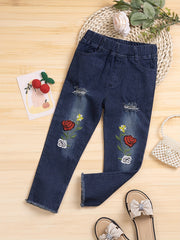 Floral Embroidered Jeans for Baby Girls