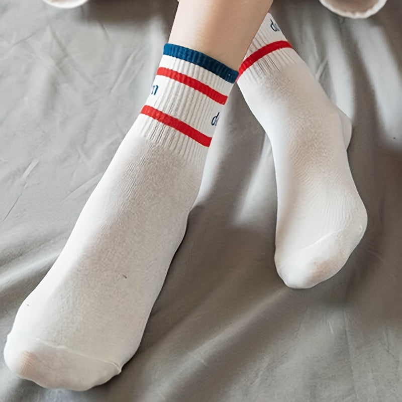5 Pairs Letter Print Striped Socks Women's Stockings
