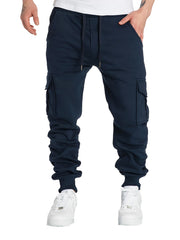 Men's Drawstring Fleece Cargo Pants Loose Jogger Pants