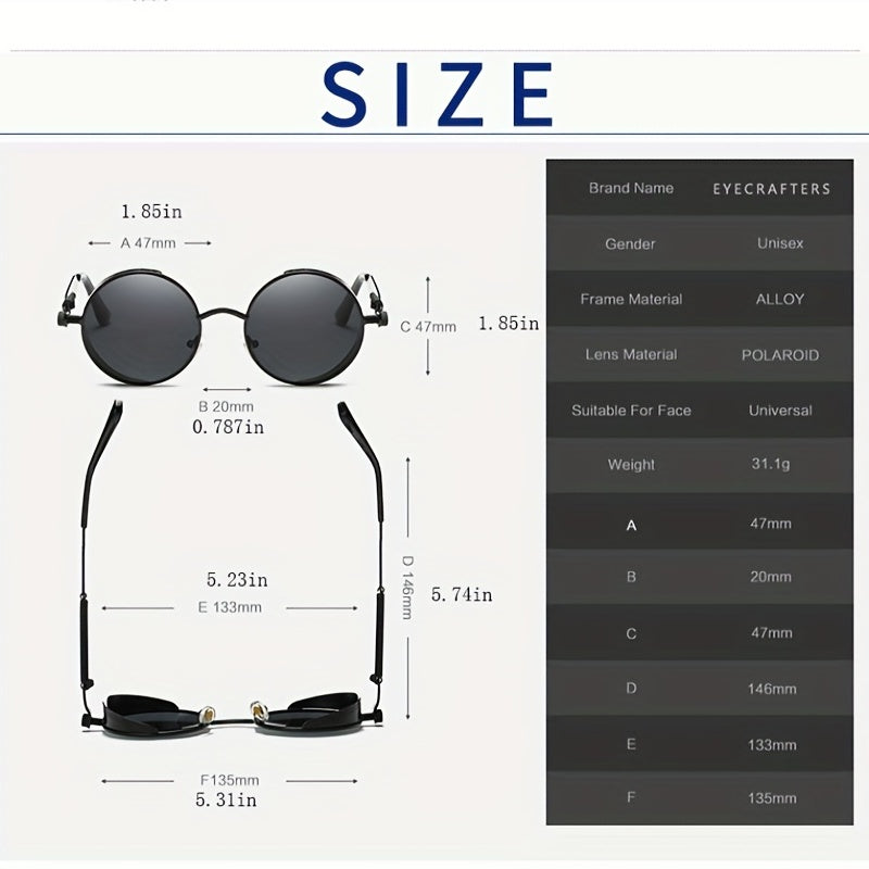 Vintage Metal Steam Punk Sunglasses Polarized Round Frame Mens Womens