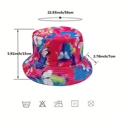 Colorful Butterfly Print Bucket Hat Rose Red Tie Dye Sunscreen Fisherman Cap