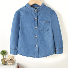 Boys Denim Shirt Stand Collar Button Casual Kids Clothes