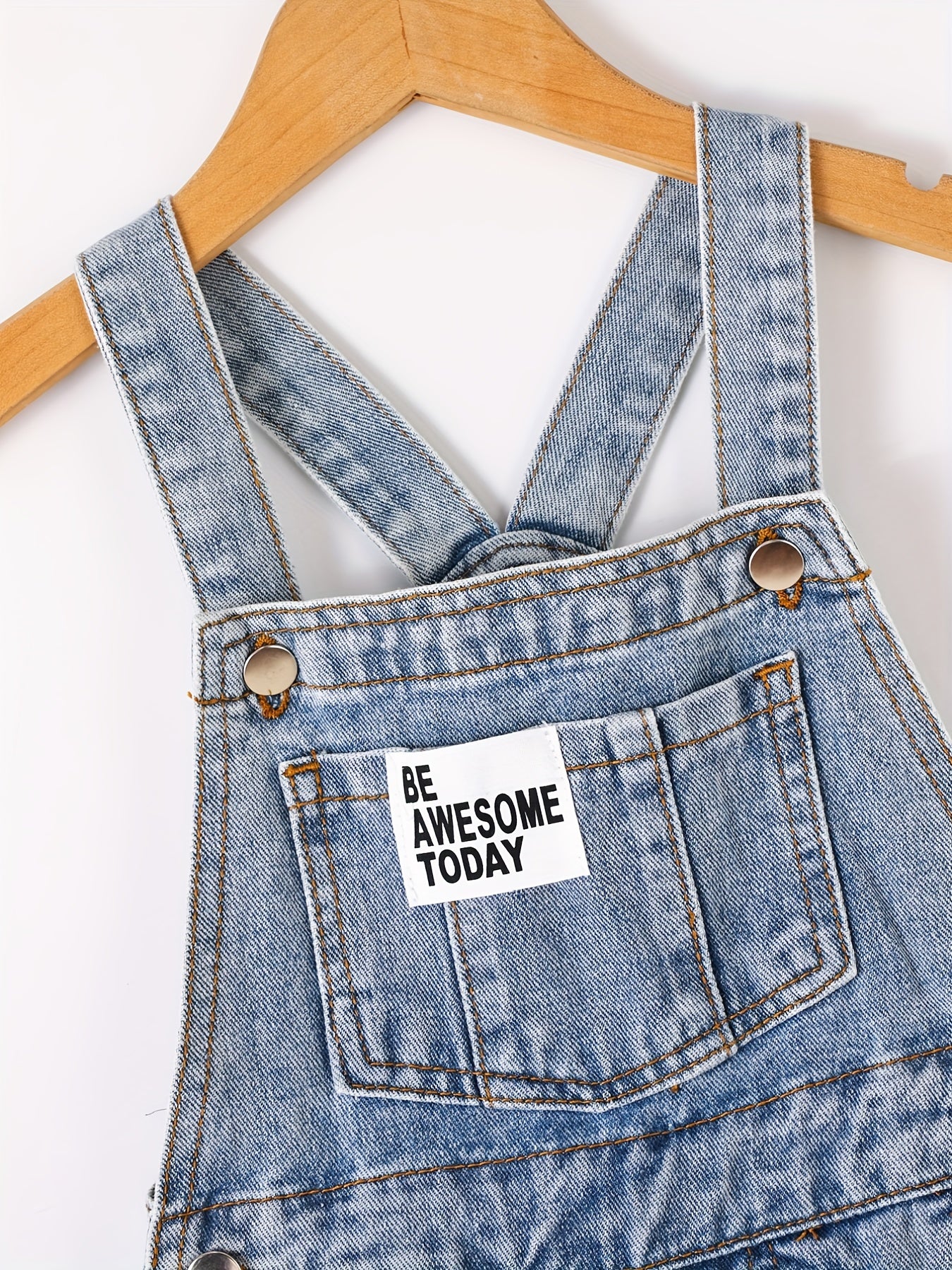 Boys Ripped Letter Print Denim Suspender Pants