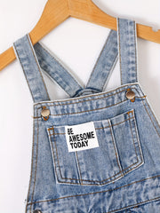Boys Ripped Letter Print Denim Suspender Pants