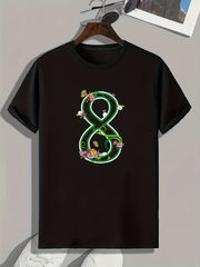 Number 8 Pattern Print Men's Comfy Sports T-Shirt