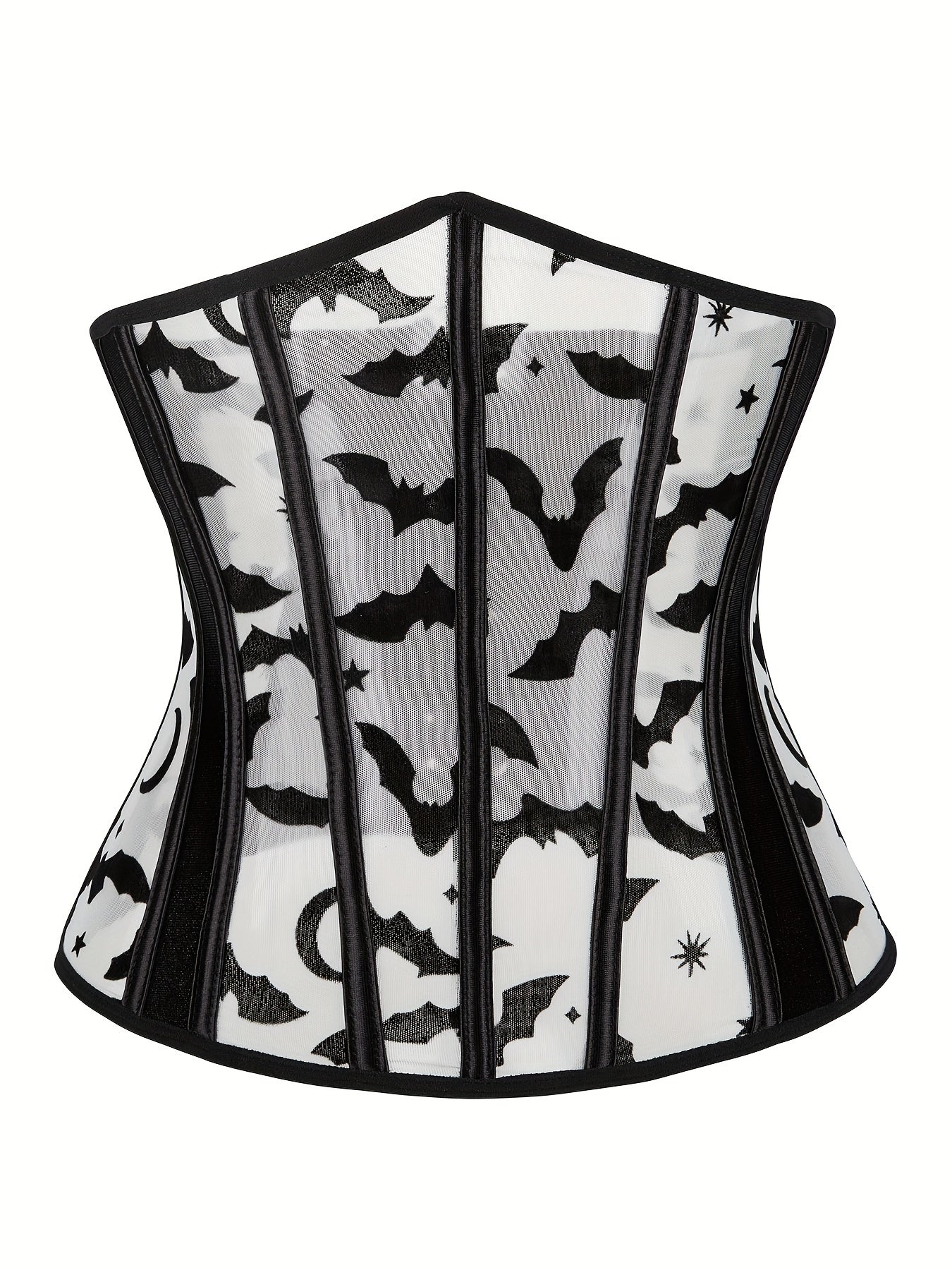 Bat Print Strapless Corset Bustier Tummy Control Mesh Body Shaper