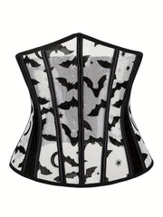 Bat Print Strapless Corset Bustier Tummy Control Mesh Body Shaper