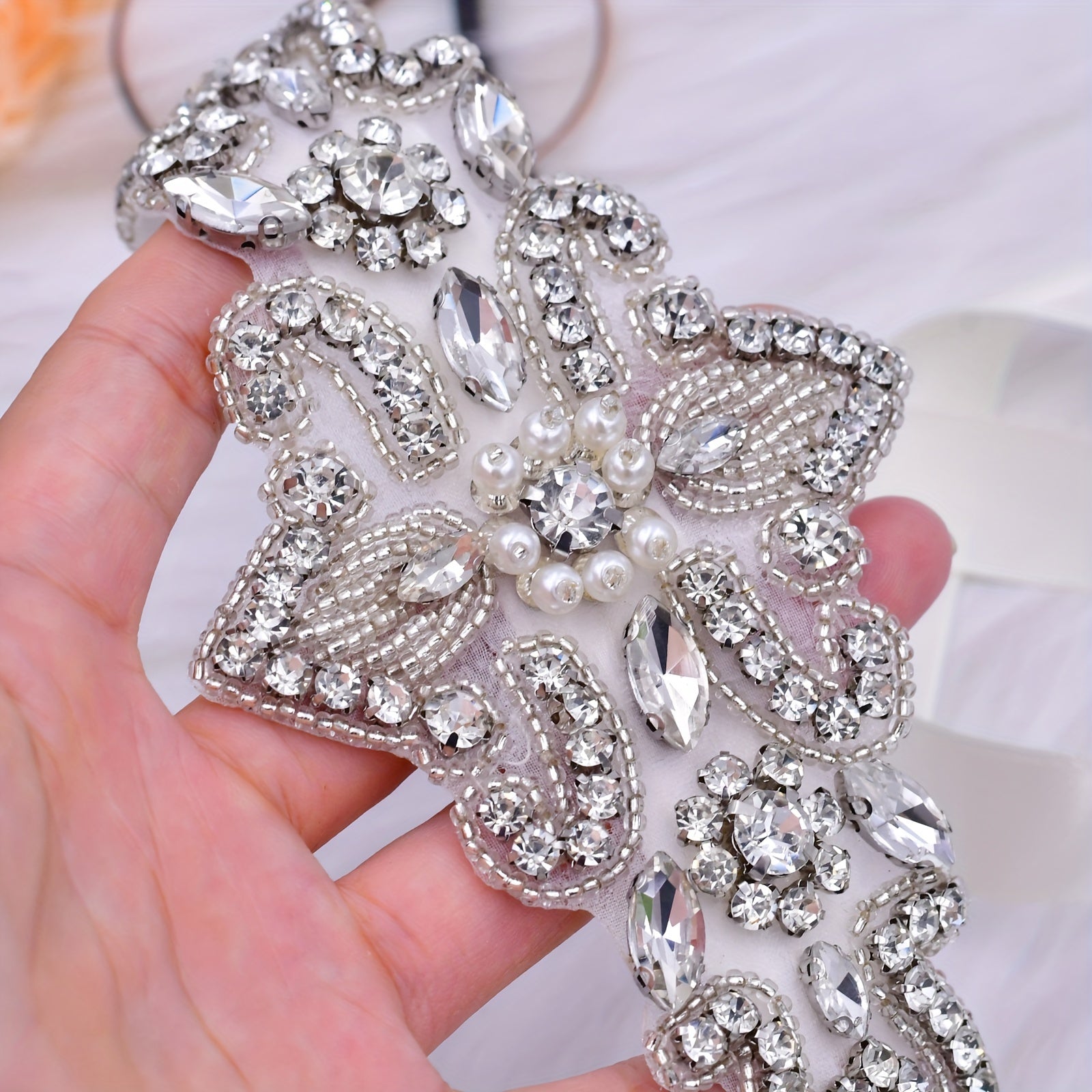 Rhinestone Bridal Sash Faux Pearl Wedding Waistband