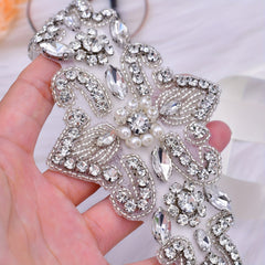 Rhinestone Bridal Sash Faux Pearl Wedding Waistband