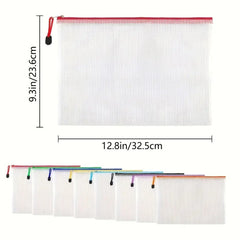 24PCS Mesh Zipper Pocket File Bag Large Capacity Waterproof Storage Bag