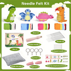 4pcs Beginner Dinosaur Christmas Needle Felting Kit DIY Craft Material