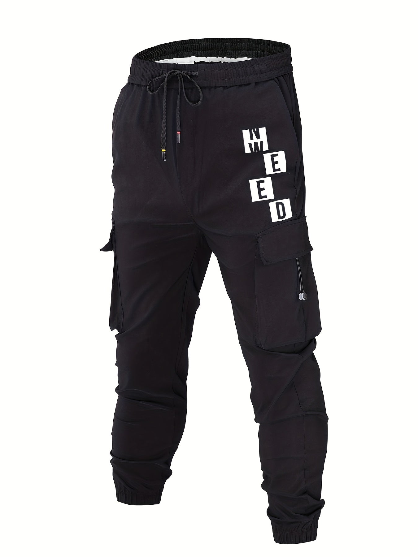 Letter Pattern Cargo Pants Men's Flap Pocket Trousers