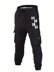 Letter Pattern Cargo Pants Men's Flap Pocket Trousers