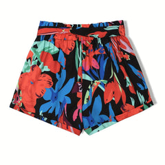 Floral Print Paper Bag Waist Belted Shorts for Women
