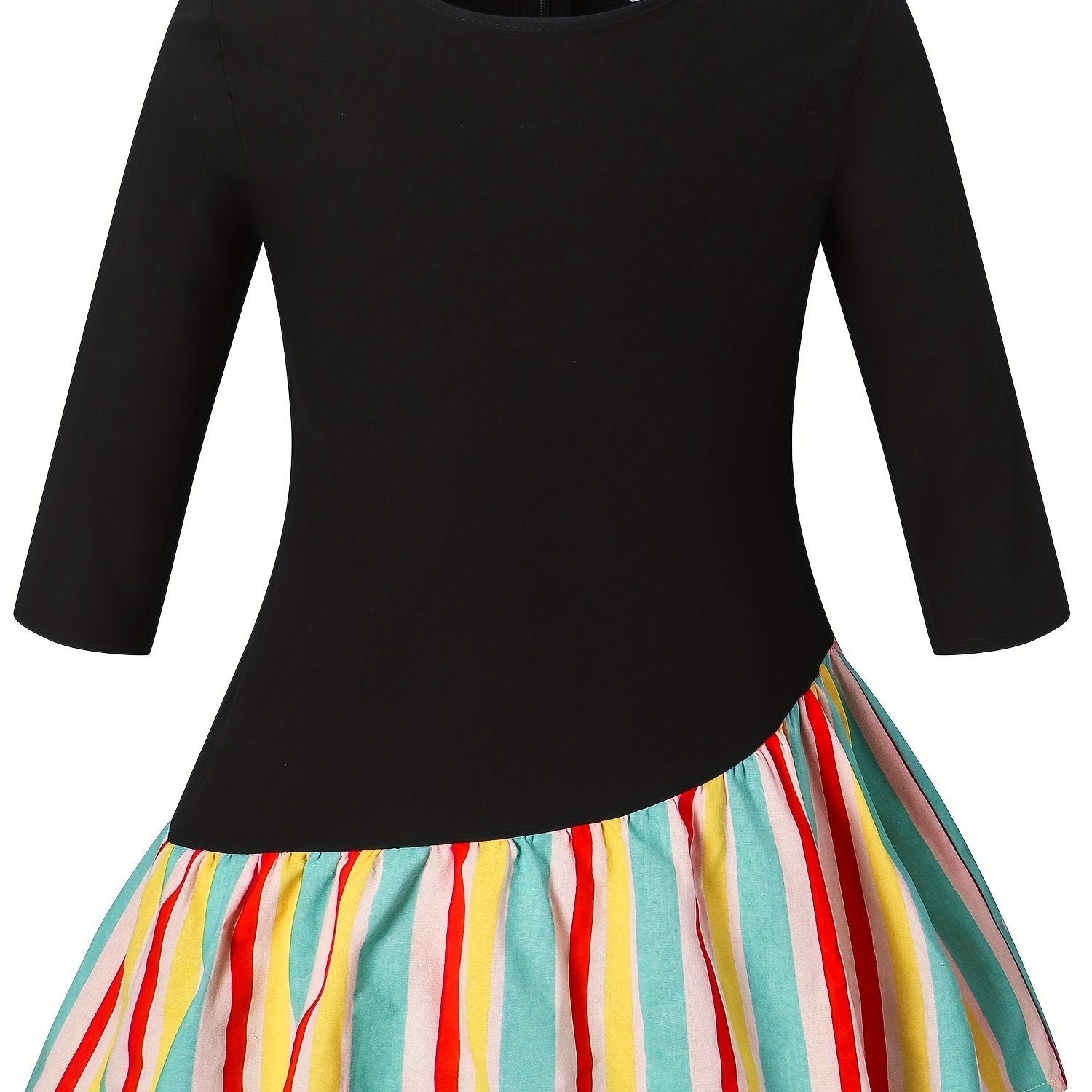 Kid Girls Rainbow Striped Long Sleeve Casual Dress