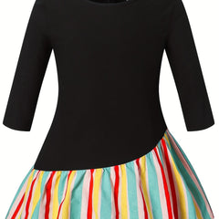 Kid Girls Rainbow Striped Long Sleeve Casual Dress