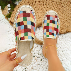 Women's Colorful Plaid Flat Shoes Slip On Lightweight Espadrilles