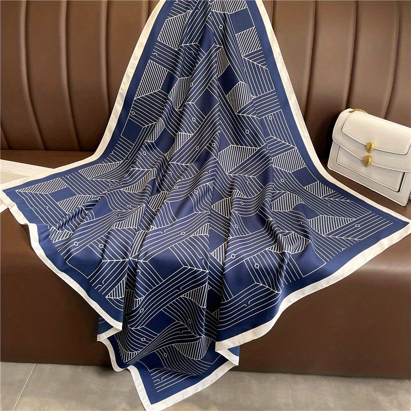 Square Scarf Geometric Pattern Shawl Women Head Wrap Bandana Windproof Kerchief