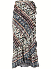 Tribal Ruffle Maxi Sarong Skirt for Women