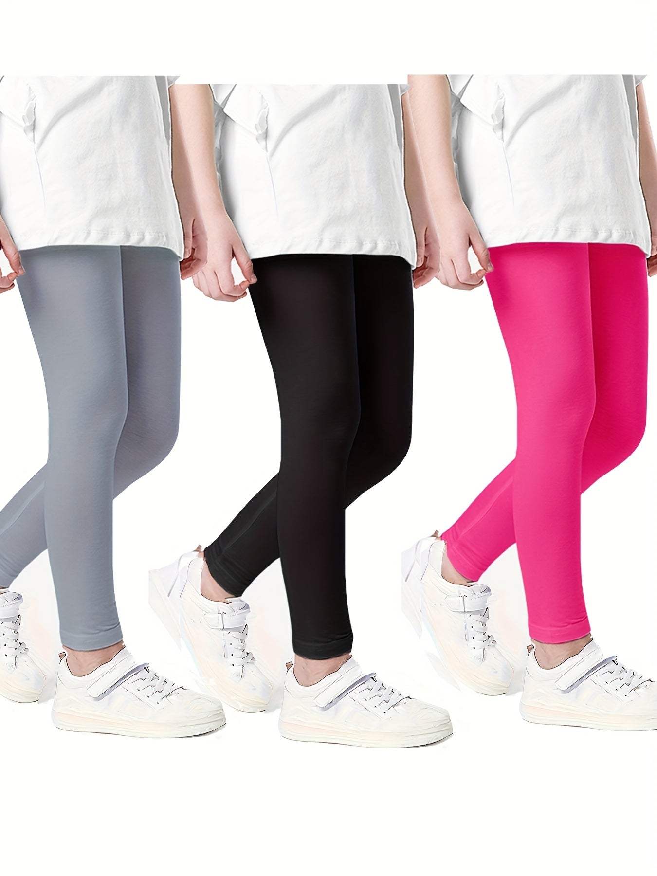 3pcs Girls Casual Leggings Plain Stretch Comfortable Pants
