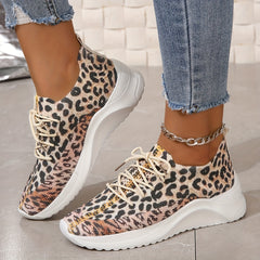 Leopard Print Sock Sneakers Knitted Running Shoes Low Top Sports Shoes