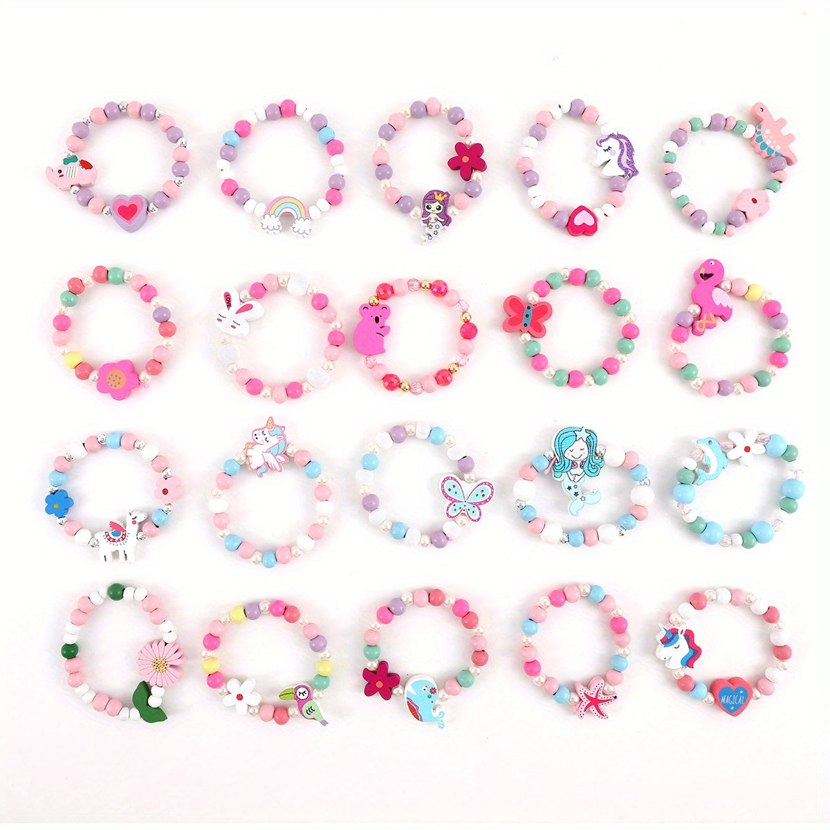20pcs Beaded Mermaid & Unicorn Bracelet Set for Girls Holiday Party