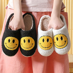 Women's Smile Face Pattern Slippers Plush Lined Shoes Warm Indoor Slippers