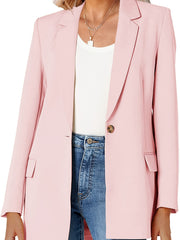 One Button Blazer Casual Open Front Long Sleeve