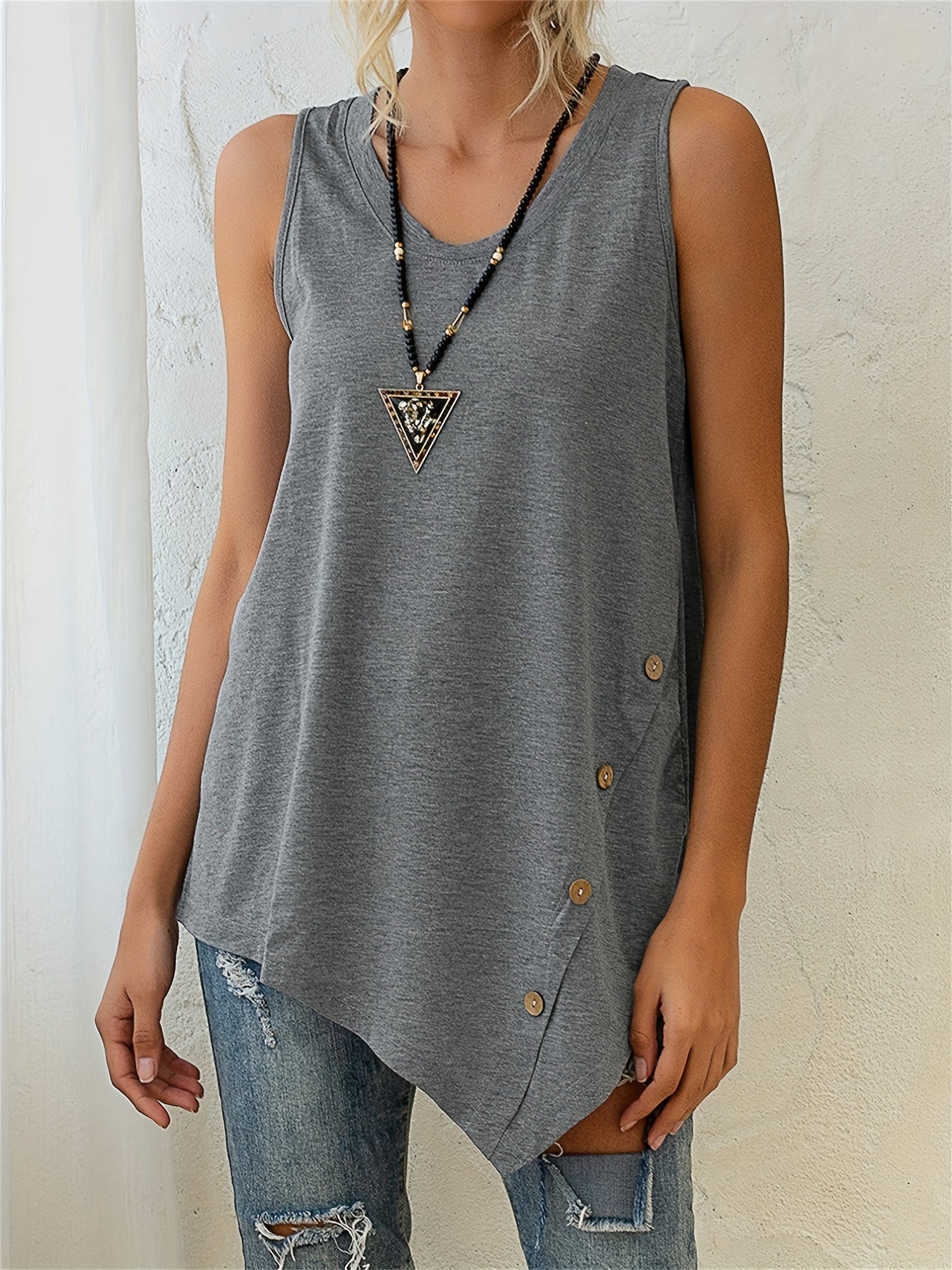 Asymmetrical Crew Neck Tank Top for Women