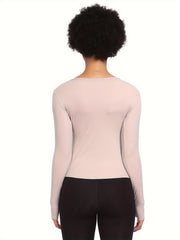 Solid V-Neck Long Sleeve Yoga Top