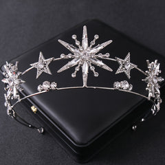 Vintage Star Wedding Crown Tiaras Golden Rhinestone Hair Jewelry