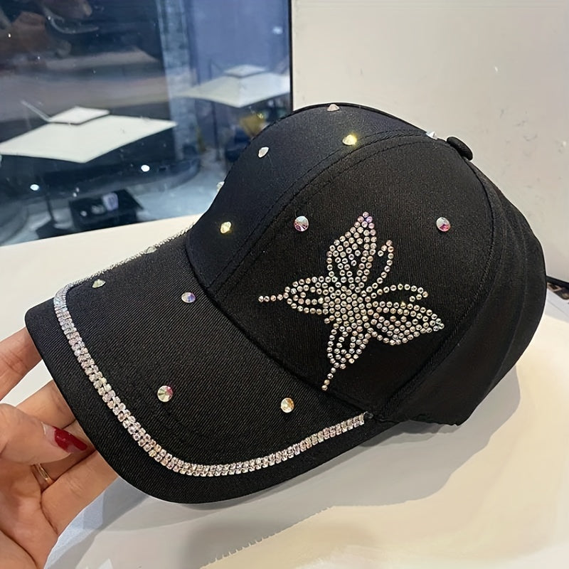 Rhinestone Butterfly Baseball Cap Casual Sun Hat Sunscreen Dad Hats For Women