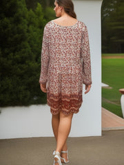 Ditsy Floral Print Long Sleeve V Neck Dress