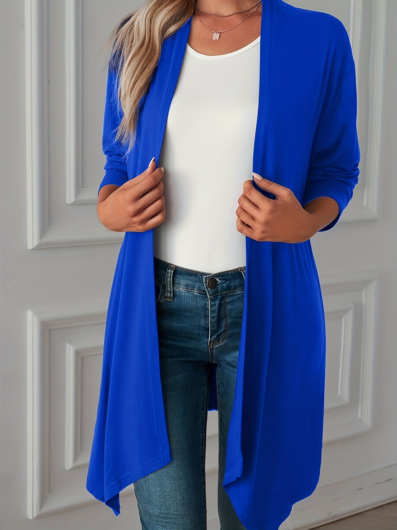 Solid Long Sleeve Open Front Cardigan