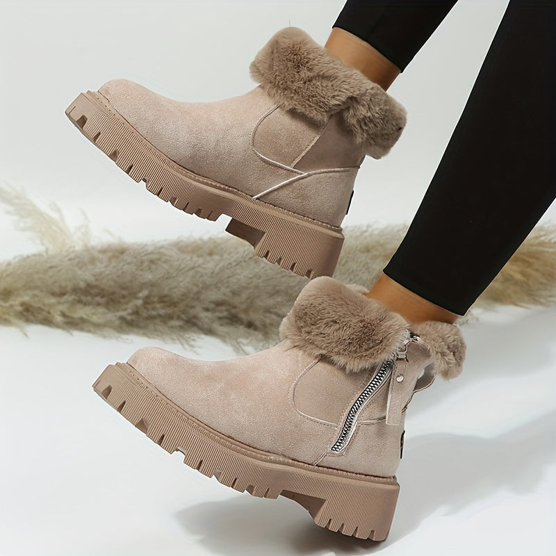 Thickened Snow Boots for Women Slip Resistant Zipper Warm Winter Footwear