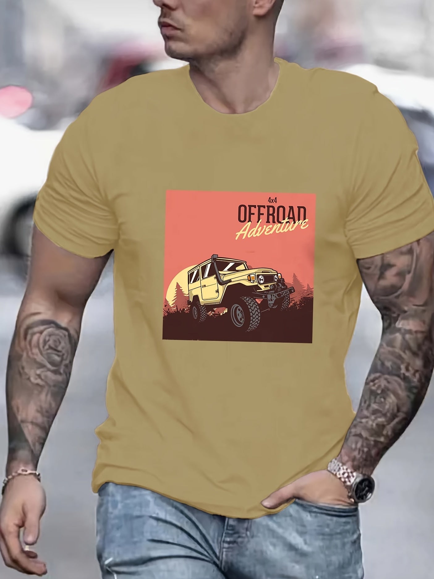 Men's Retro Car Print Graphic T-shirt for Summer