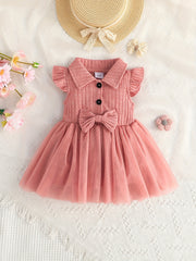 Baby Girls Casual Mesh Stitching Bow Decor Dress For Summer Holiday