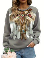 Graphic Print Pullover Sweatshirt Long Sleeve Crew Neck for Women