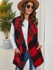 Sleeveless Vest Waterfall Collar Open Front Casual Vest With Pockets