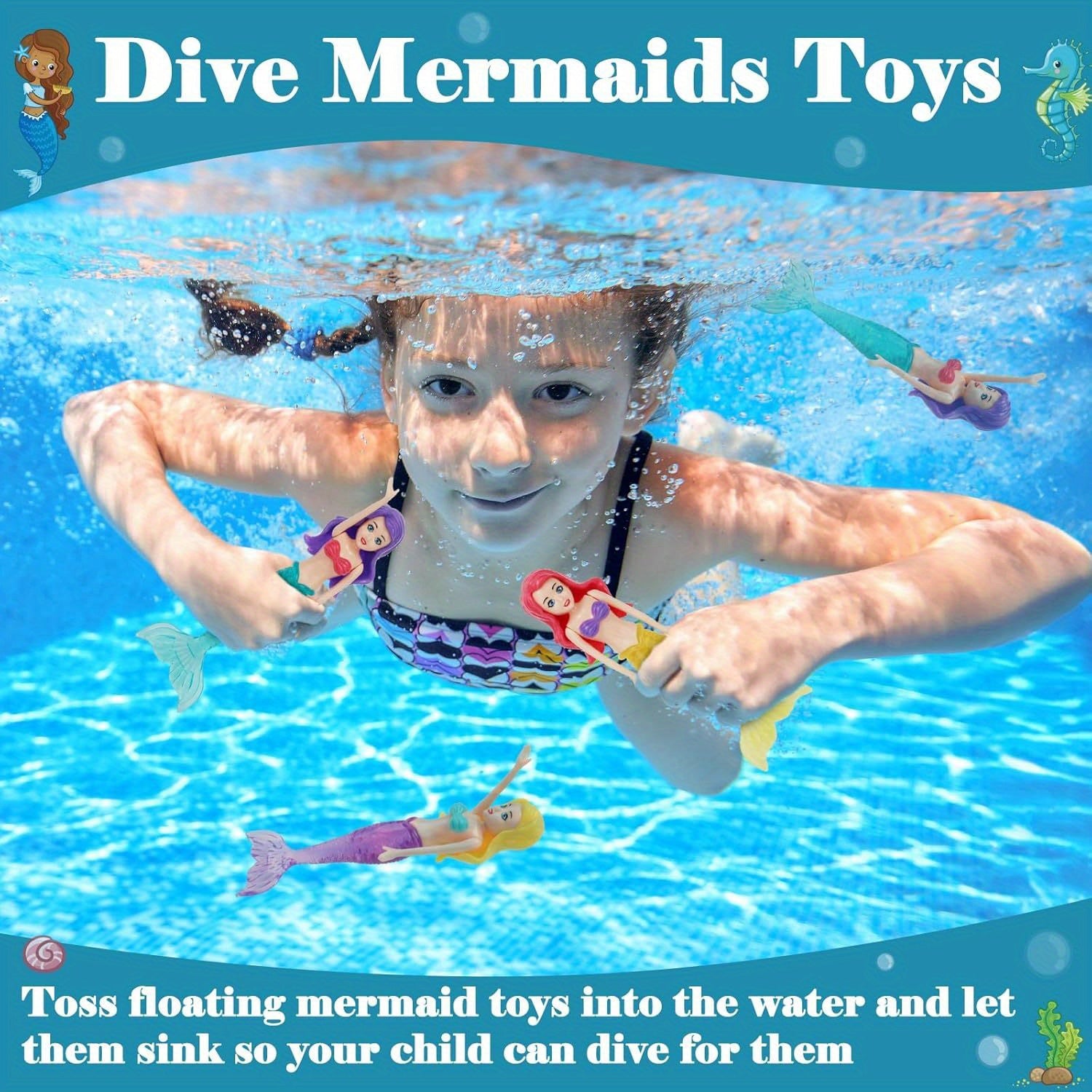 5pcs Mermaid Bath Toys for Girls & Boys with Gloves & Scarf