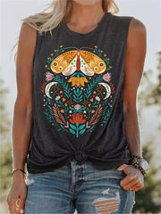 Floral Print Tank Top Summer Sleeveless Casual Crew Neck Women's Clothing