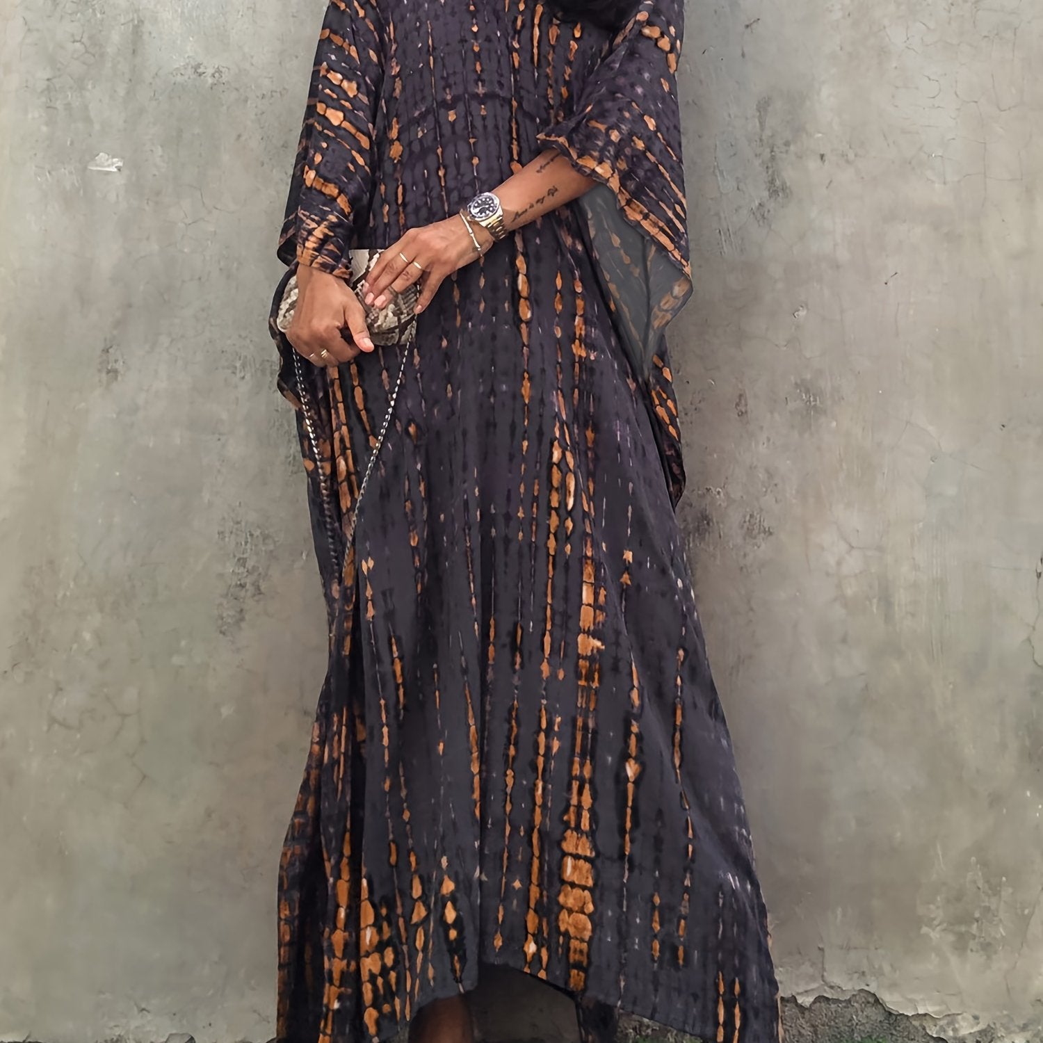 Boho Cover Up Women's Plus Striped Maxi Kaftan Cover Up Dress