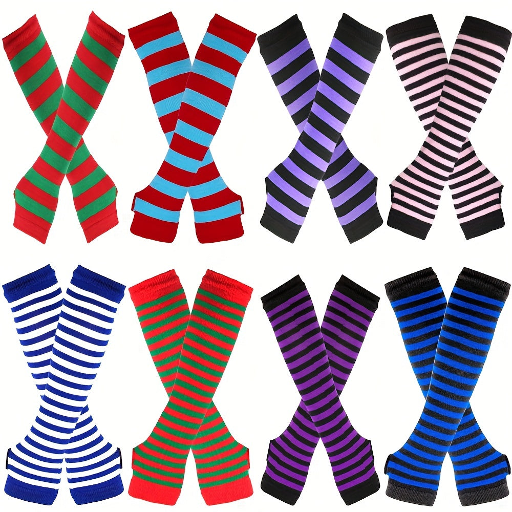 Y2K Striped Fingerless Long Glove Candy Party COSPLAY Wrist Cover Sleeves