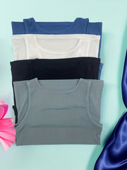 4pcs Ribbed Tank Tops Crew Neck Women's Lingerie
