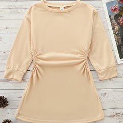 Girls Casual Cutout Waist Dress for Autumn and Spring